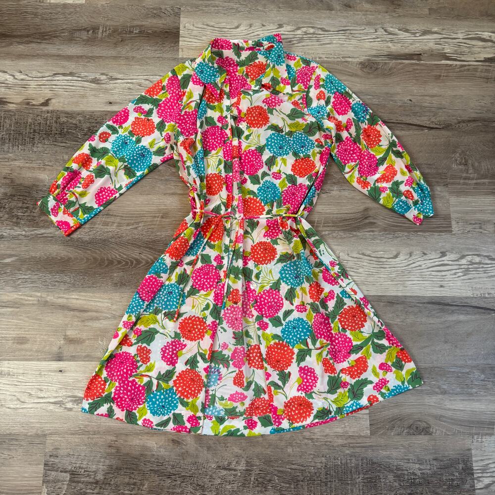 Vintage 70s Floral Peignoir Nightgown Robe Set Psychedelic Mod Lingerie Boudoir